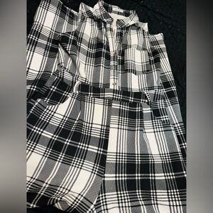 Plaid jumpsuit v-neck side zip with pockets